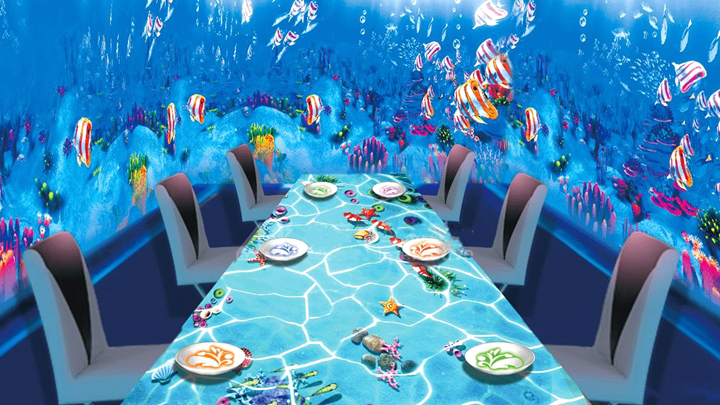 海洋类3D全息投影餐厅应用(yòng)效果图